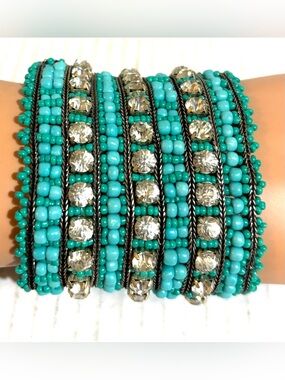 Turquoise Beaded Crystal Multi-Row Wrap Bracelet
